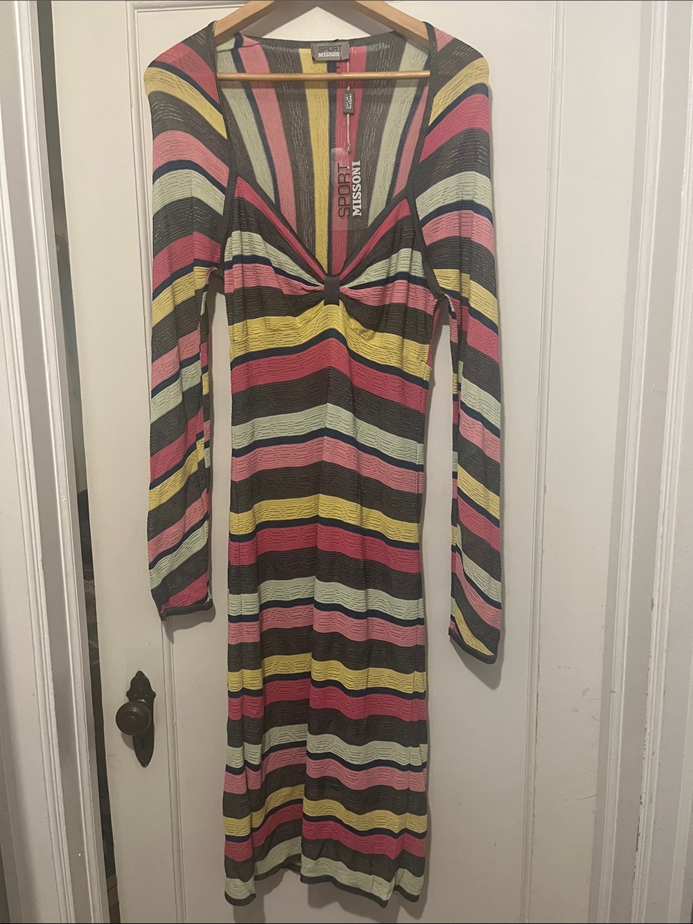 Missoni Sport Long Sleeve Striped Knit Dress - Pink, Yellow, Mint, Black, Brown